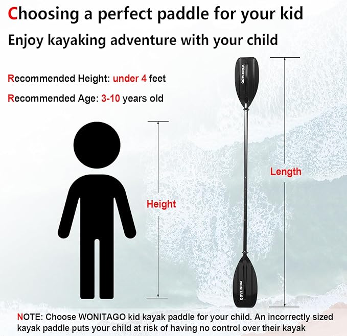 Kayak Paddles for Kid with Aluminum Shaft and PP Blade, Floating Kayaking Oars for Youth and Junior, Adjustable 163-183cm/64-72 Inches