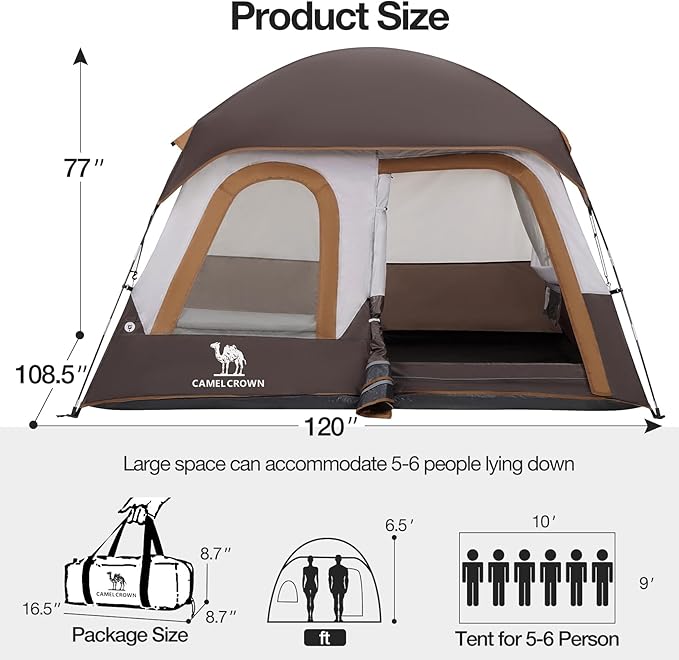 CAMEL CROWN 4/6 Person Tent Waterproof Lightweight Portable Backpacking Tent for Outdoor Camping Hiking