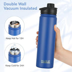 HASLE OUTFITTERS Insulated Water Bottle 22 oz Double Wall Stainless Steel Water Bottle Wide Mouth with Straw Lid & Spout Lid Keeps Cold or Hot(Royal Blue,1)