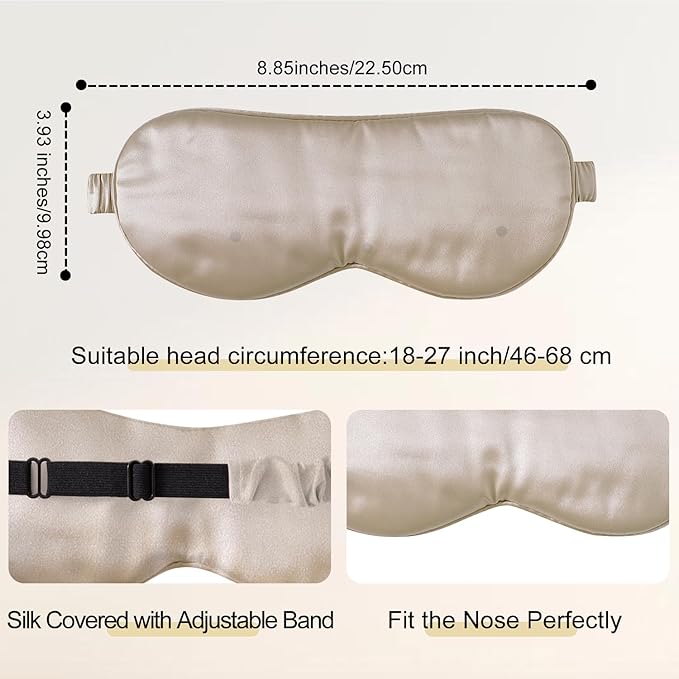 ZIMASILK Adjustable 100% 22 Momme Mulberry Silk Sleep Mask for Sleeping, Filled with Premium Mulberry Silk, Softest & Breathable Eye Sleeping Mask (Beige)