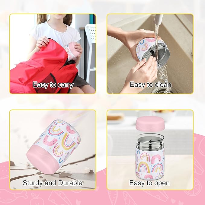 12oz 2 Pack Insulated Food Jar Set for Kids Soup Thermo Hot Food Lunch Container Wide Mouth Leak Proof Stainless Steel Vacuum Bento Box for School Office Travel Outdoors