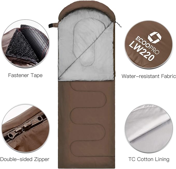 ECOOPRO Warm Weather Sleeping Bag - Portable, Waterproof, Compact Lightweight, Comfort with Compression Sack - Great for Outdoor Camping, Backpacking & Hiking-83 L x 30" W Fits Adults