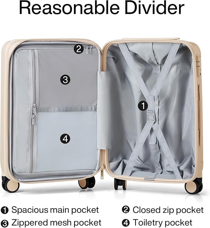 Hanke 24 Inch Expandable Checked Luggage Lightweight PC Hard Shell Luggage Suitcases with Wheels Travel Luggage Rolling Large Suitcase Travel Luggage Bag for Go to University.(Cuba Sand Pink)