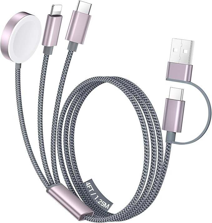 Temdan for Travel Essentials,3 in 2 USB C Cable for Apple Watch Charger/iPhone 17 Charger/Lightning,Multi Charging Cable Cord,Vacation Camping Essentials,Portable Designed for iWatch &iPhone 16-12-4FT