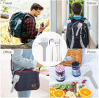 Sophico Travel Utensils Set for Camping and Kids Lunch Box, Stainless Steel Fork and Spoon, Knife Silverware Flatware Sets with Silicone Case - Portable & Leak-proof, Dishwasher Safe (Grey, 1 Set)