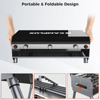 CAMPLUX 2 Burners & 1 Grill Propane Camping Stove, 15,000 BTU Portable Outdoor Propane Camping Grill Burner with Free Standing Legs, Auto-Ignition Gas Stove with Regulator, Black