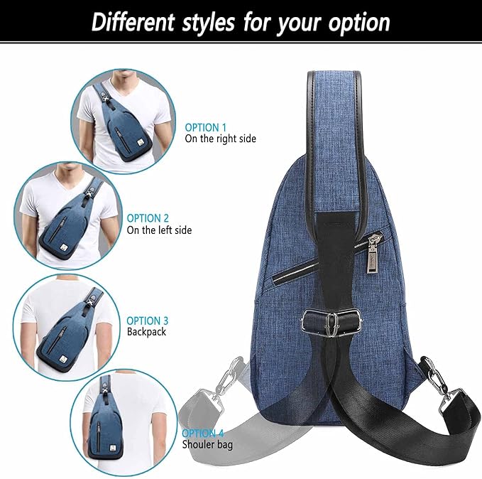 Small Sling Bag Crossbody Backpack Over the Shoulder Bag for Men Women Travel Outdoors, Lightweight Sling Chest Pack (Large, Blue)