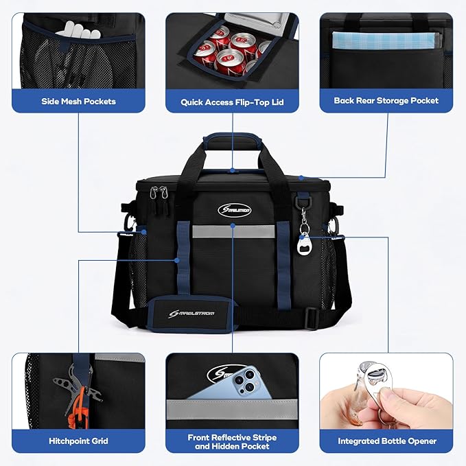 Maelstrom Collapsible Soft Cooler Bag, 24/30/60/75 Cans Beach Cooler, Ice Chest, Leakproof & Portable for Beach, Camping, Road Trips & Grocery Shopping