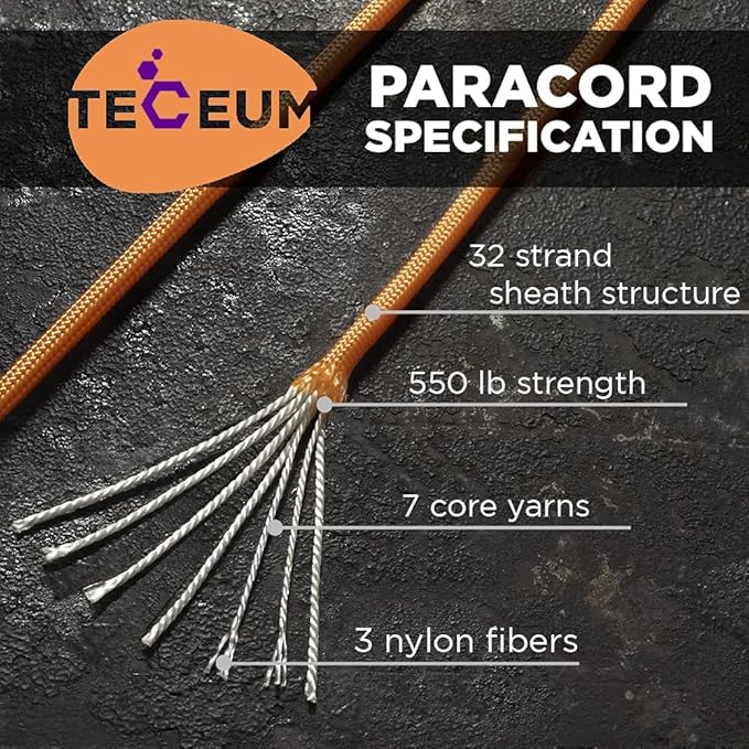 TECEUM 5/32" Paracord Rope 1000 – 1000ft / 200ft / 100ft / 50ft – Tactical Parachute Cord 4mm – 45+ Colors – Nylon String for Survival & Camping Gear – Stripe Cord for Survival – Utility Rope