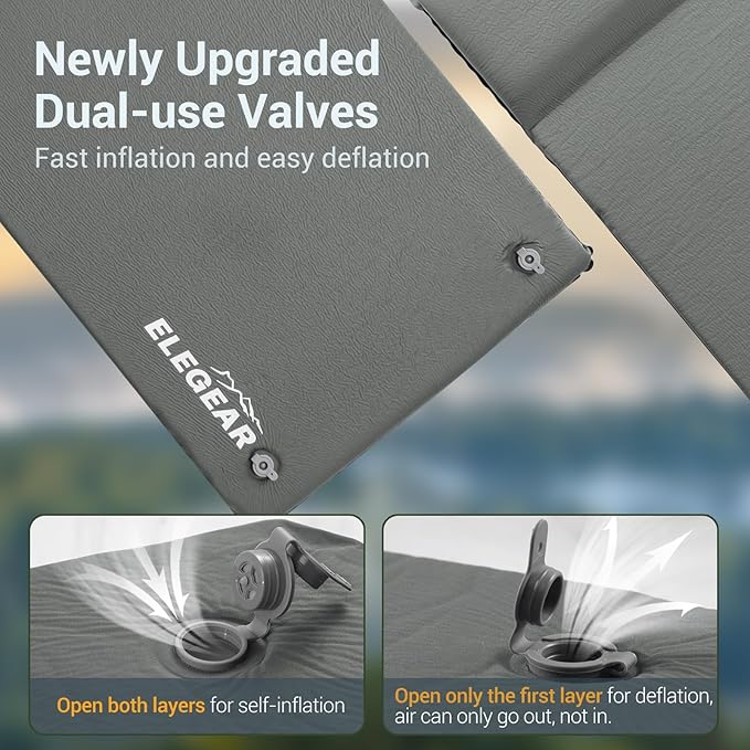 Elegear Self Inflating Sleeping Pad, 3.15" Ultra-Thick Memory Foam Camping Pad with Pillow Fast Inflating in 20s Insulated Camping Mattress Pad 4-Season Camp Sleeping Mat for Camp/Travel/Car/Tent