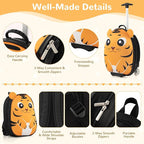 HONEY JOY Kids Luggage, 12” Children Hardshell Backpack & 16” Toddler Travel Rolling Suitcase, 2 Pcs Lightweight Carry On Luggage Set, Kids Luggage with Wheels for Girls & Boys(Orange Tiger)