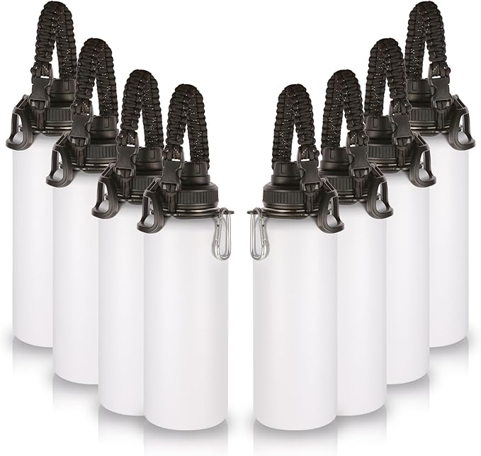 Volhoply Insulated Water Bottles Bulk 8 Pack,Not Suitable for Sublimation, 40 oz Stainless Steel Sports Bottle with Paracord Handle & Spout Lid, Double Walled Vacuum Metal Travel Flask(White,8 Set)