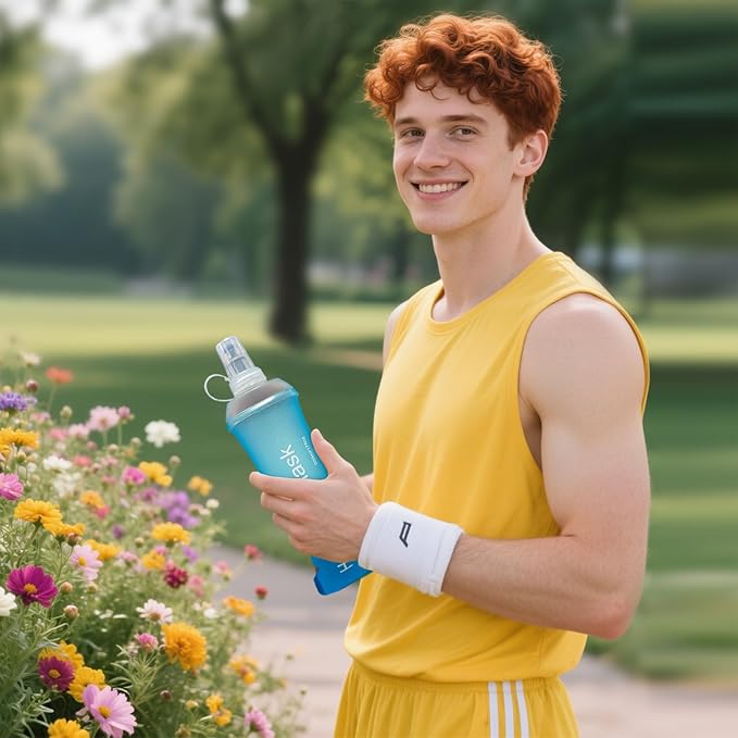 GYGYL Soft Flask, TPU Collapsible Soft Water Bottle for Hydration Pack, Running Vest, Leak-Proof Folding Water Bottle for Hiking Cycling Climbing Jogging-500ml Blue, 2pcs