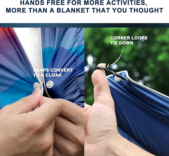 zzlamb Camping Blanket, Outdoor Lightweight Travel Blanket Puffy Portable Down Alternative, Windproof Warm Cloak with Snaps, Cozy Quilt Backpacking Picnic RV Plane Car Hammock Beach Climbing