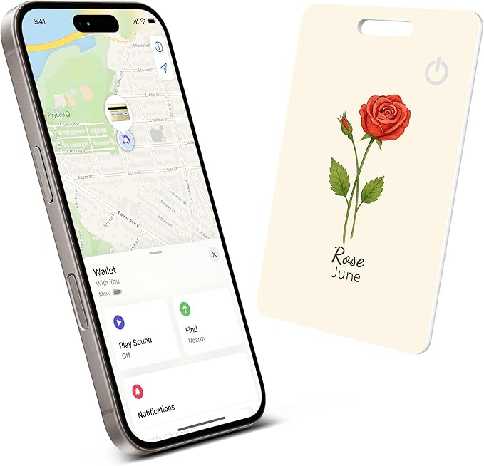 Wallet Tracker Card (iOS Only), Rechargeable Bluetooth Smart Tracking for Apple Find My Compatible Anti Tracker for Men Women Slim Item Locator for Purse Passport Key Luggage Tag (1Pcs/JUN FLR)