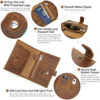 CONTACTS Full Grain Leather Passport Holder Compatible with Airtag RFID Blocking Passport Wallet Travel Slim Passport Cover with SIM Card Removal Tool (Camel Brown)