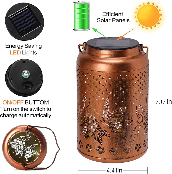 Butterfly Solar Lanterns Outdoor Waterproof, Garden Decor Hanging Solar Lights Gifts for Women Mom Grandma, Metal Garden Decorative Lights for Yard, Backyard, Patio, Porch