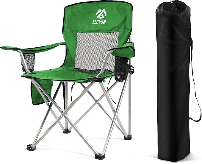 Camping Chair, Portable Folding Outdoor Chair with Arms, Cup Holder and Carry Bag