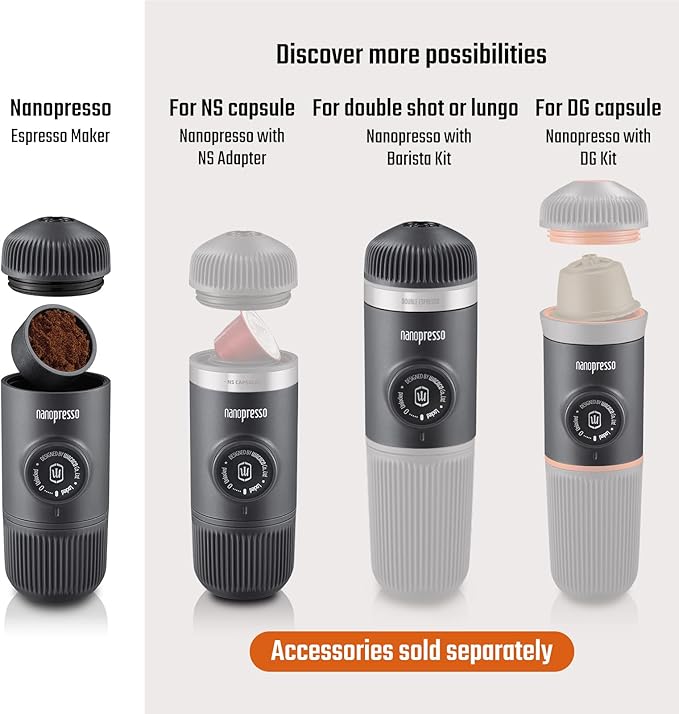 WACACO Nanopresso Portable Espresso Maker Bundled with Protective Case, Upgrade Version of Minipresso, Mini Travel Coffee Machine, Perfect for Camping, Travel and Office (New Elements Chill White)