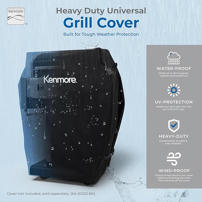 Kenmore 3-Burner Propane BBQ Grill, 30,000 BTUs Gas Grill with Cast Iron Cooking Grates, Folding Side Tables & Wheels, Outdoor Grill with Tool Hooks, Black