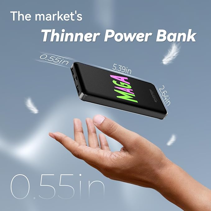 2-Pack 10000mAh Portable Charger Power Bank, Ultra Slim Battery Pack, 15W USB-C Fast Charging, Power Bank for iPhone 15/14/13/12, Galaxy S24/23/22/21, Pixel and etc (Word Model)