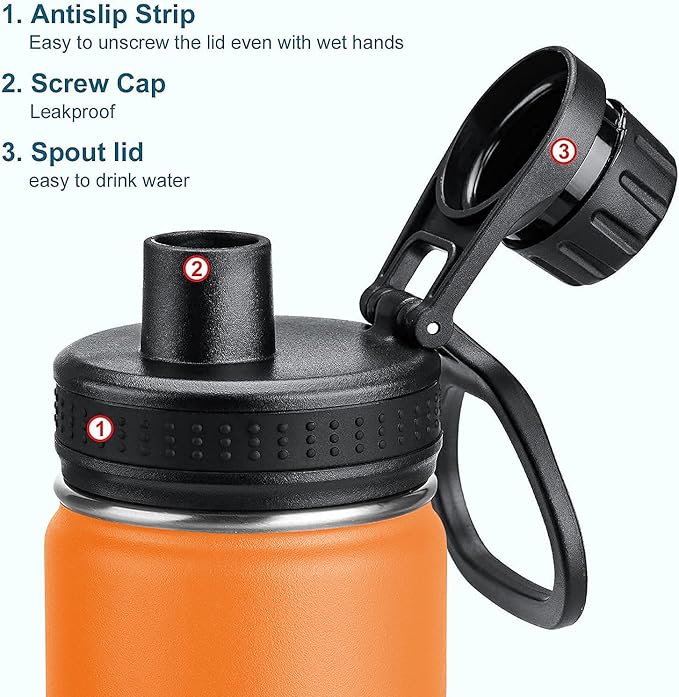 koodee 26 oz Insulated Water Bottle Stainless Steel Double Wall Vacuum Metal Sports Water Bottle with Leakproof Spout Lid, Wide Mouth Water Bottle (Cosmic Orange)