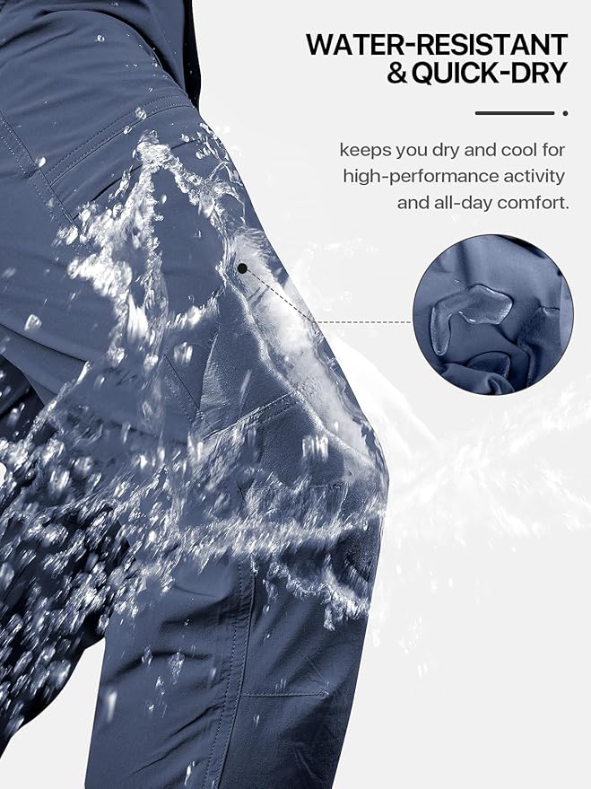 FREE SOLDIER Men's Outdoor Cargo Hiking Pants with Belt Lightweight Waterproof Quick Dry Tactical Pants Nylon Spandex