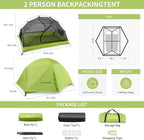 2 Person Backpacking Tent 3 Season Camping Tent Ultralight Waterproof Windproof Easy Set Up for Outdoor Hiking Cycling