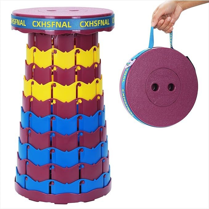 Upgraded Portable Foldable Stool,Folding Camp Stool,Lightweight Sturdy 400lbs Load Capacity Collapsible seat Height Adjustable for Fishing Hiking Picnic Hunting Party BBQ Indoor(Blue Yellow Purple)