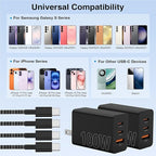 65W Super Fast Charger Type C for Samsung,3 Port 100W Quick Charging 3.0 USB C Block & 3/6/10/10FT Braided Type C Cord for Samsung Galaxy S26 Ultra/S26/S25 Ultra/iPhone 17 Pro/MacBook Pro/Air-Orange