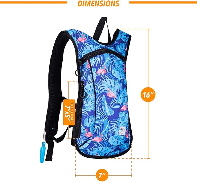 Vibe Festival Gear Hydration Pack Backpack with 2L Water Bladder for Women, Men, Teens, Kids - Hydropack Hydro Sports, Outdoor, Running, Camping, Hiking, Festivals, Raves