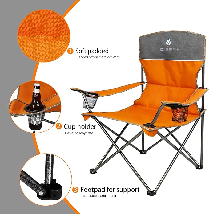 Camping Chair Set of 3, Outdoor Folding Camping Chairs for Heavy People with Cup Holder & Carry Bag,Collapsible Chair Include One Sofa Chair and Two Single Chair,Support up to 500lbs