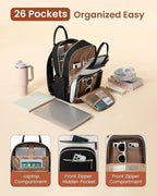 LOVEVOOK Laptop Backpack Women with Giant Tumbler Holder,17 inch Waterproof Work Travel Backpack Computer Laptop Bag,Cute College Nurse Teacher Backpack Purse,Gifts for Women & Men,Beige-Black-Brown