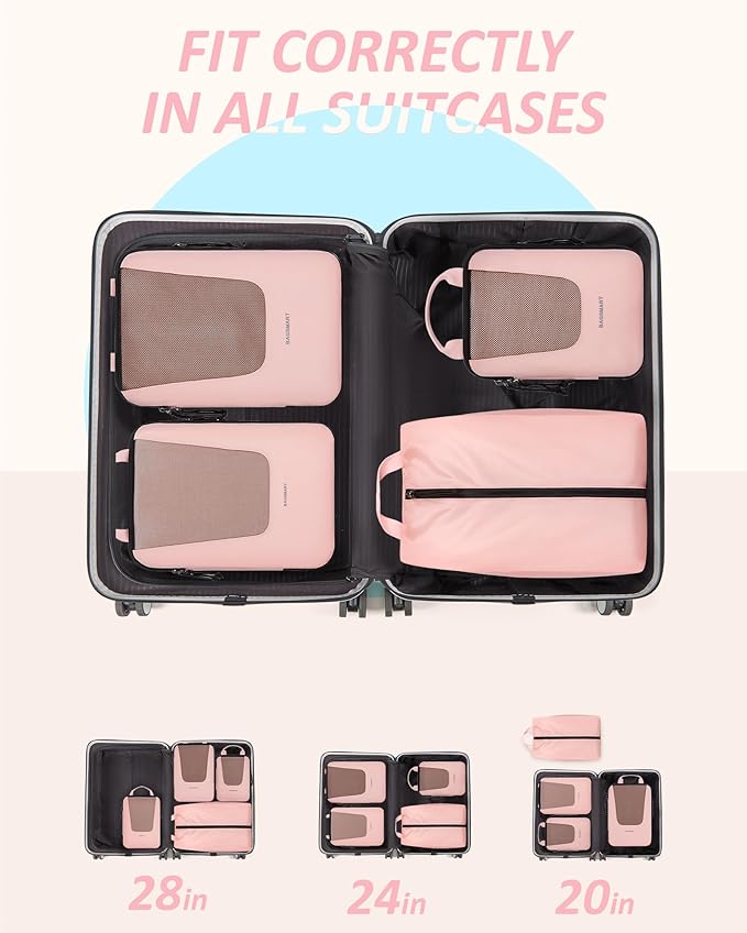 BAGSMART Compression Packing Cubes for Travel, 6 Set/5 Set/4 Set, Compression Suitcase Organizer Bags Set for Suitcases Travel Essentials, Lightweight Packing Organizers