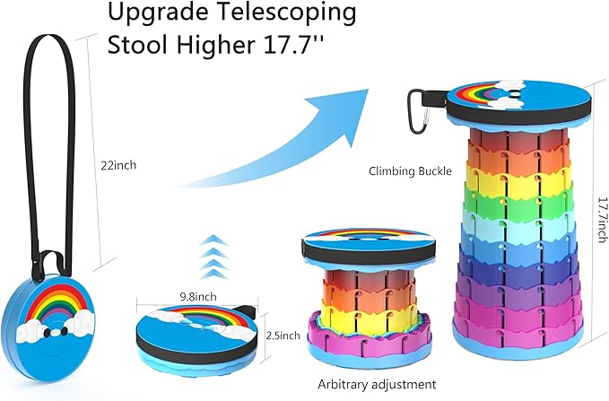 ALEVMOOM Portable Collapsible Stool Retractable Folding Telescoping Stool for Adults Sturdy Capacity 440lbs Foldable Camping Stool for Outdoor Hiking Garden BBQ