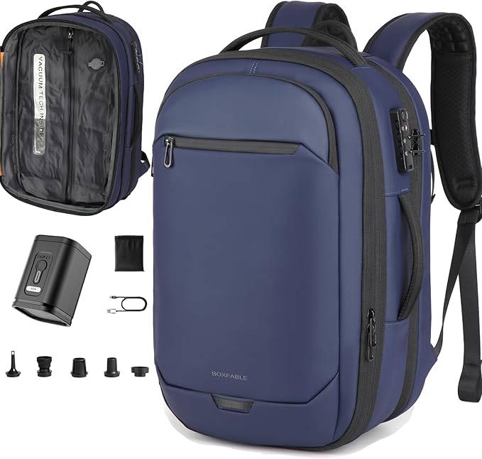 Vacuum Seal Travel Backpack 45L with Pump - Expandable Air Compression System, Water-Resistant Business TSA Lock, Laptop Backpack, Carry-On Suitcase Luggage, Gifts for Men