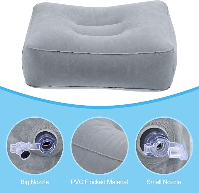 PATIKIL Travel Foot Rest Pillow, 2 Pack Inflatable Foot Rest Cushion Car Seat Footrest Leg Rest Pillow for Airplane Travel Office Home, Gray