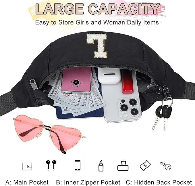 MAXTOP Large Crossbody Fanny Pack with 4-Zipper Pockets,Gifts for Enjoy Sports Festival Workout Traveling Running Casual Hands-Free Wallets Waist Pack Phone Bag Carrying All Phones