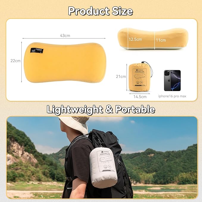 HIKEMAN Camping Memory Foam Pillow - Ultralight Washable Camping Essentials Backpacking Travel Pillow for Outdoor Camp, Sport, Airplanes, Hiking(Skin)