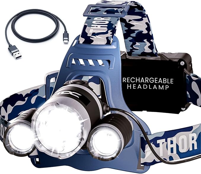 TDC Head Lamp Led Rechargeable Super Bright - USB-C Headlamp for Adults - Head Lights for Forehead - 1080 Lumen Head Flashlight - 10HR Battery for Hardhat, Camping, Hunting, Work