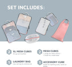 Large Packing Cube Set with See Through Mesh- Compression Packing Cubes Travel Organizers by TRIPPED Travel Gear (Dusty Rose)