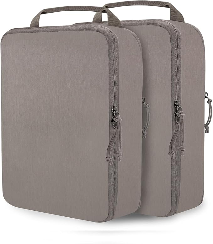 Large Compression Packing Cubes for Travel Accessories, 2 Set Compression Bags Travel Cubes for Packing Suitcase Luggage Organizer Bags Set, Khaki