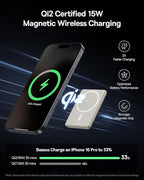 Baseus Picogo Power Bank, Smallest Qi2 Certified 15W MagSafe Portable Charger, 0.5" Ultra Slim 5000mAh Magnetic Battery Pack with Stand, Alloy Wireless Charger for iPhone 17 Pro Max/17 Air/16 Series