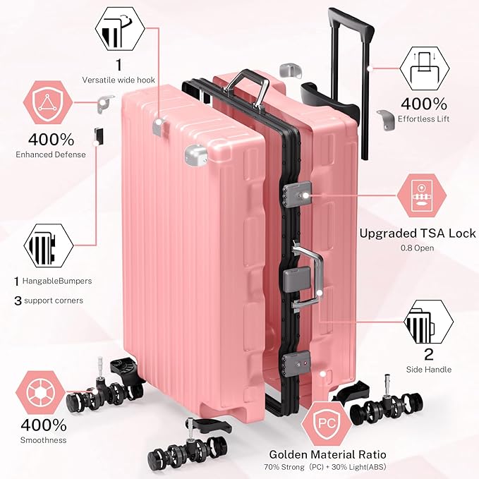 Krute Luggage 28 Inch Aluminum Frame Luggages TSA Lock No Zipper Checked Suitcase with Spinner Wheels Hardshell Lightweight PC+ABS Large Suit Case