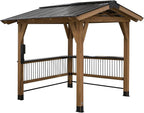 Backyard Discovery Granada 10' x 9' Cedar Wood BBQ Grill Gazebo Pavilion with Hardtop Galvanized Steel Roof, Bar Tops, Powerport, Snow Support, Wind Resistance, Cook Station for Outdoor Patio or Deck