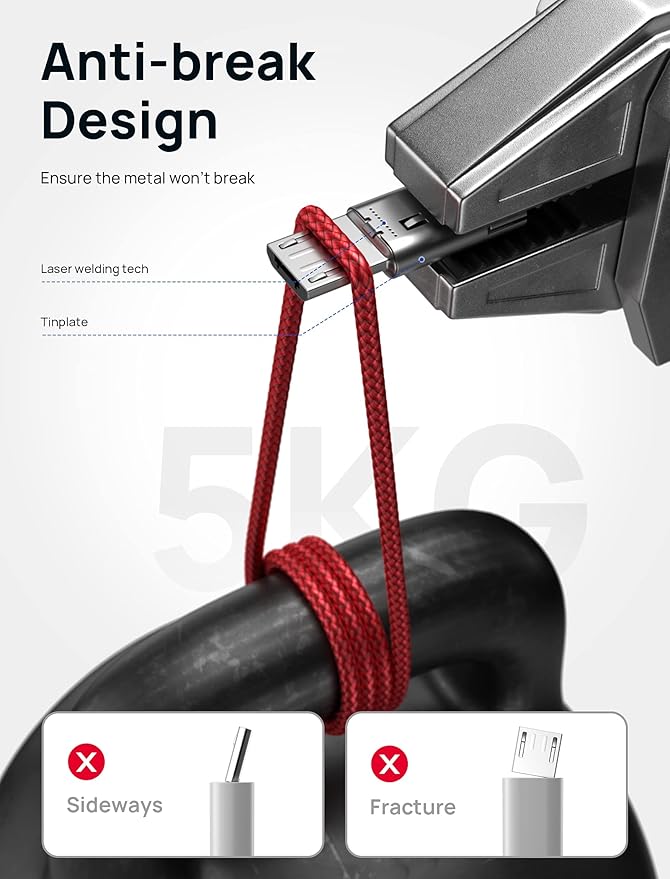 JSAUX Micro USB Charger Cable, (3-Pack 3.3ft+6.6ft+10ft) for Android Charger Micro USB to USB A Nylon Braided Cord Compatible with Samsung Galaxy S6 S7 Edge Note 5, Kindle and More-Red