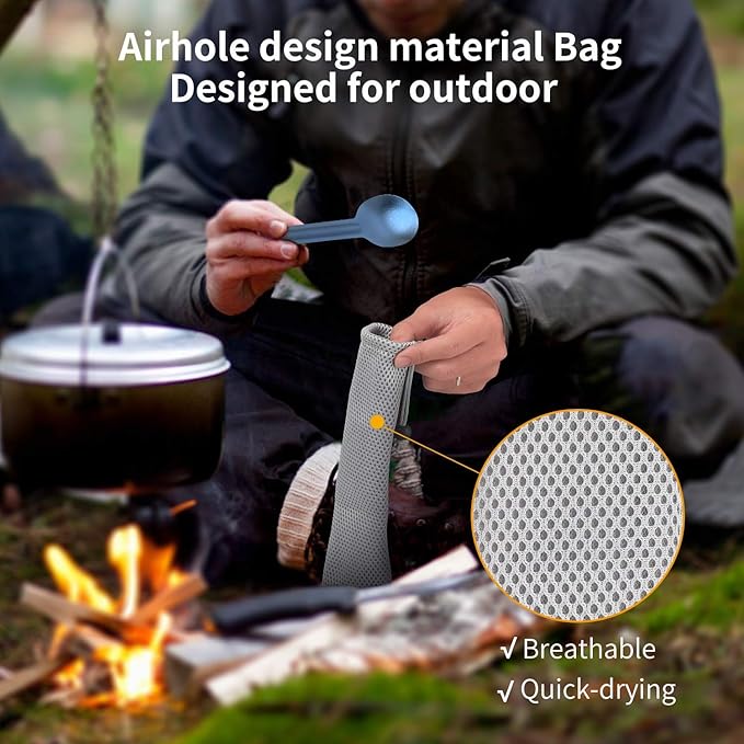 OUTXE Titanium Long Handle Spork and Spoon, 8.7-Inch Camping Set