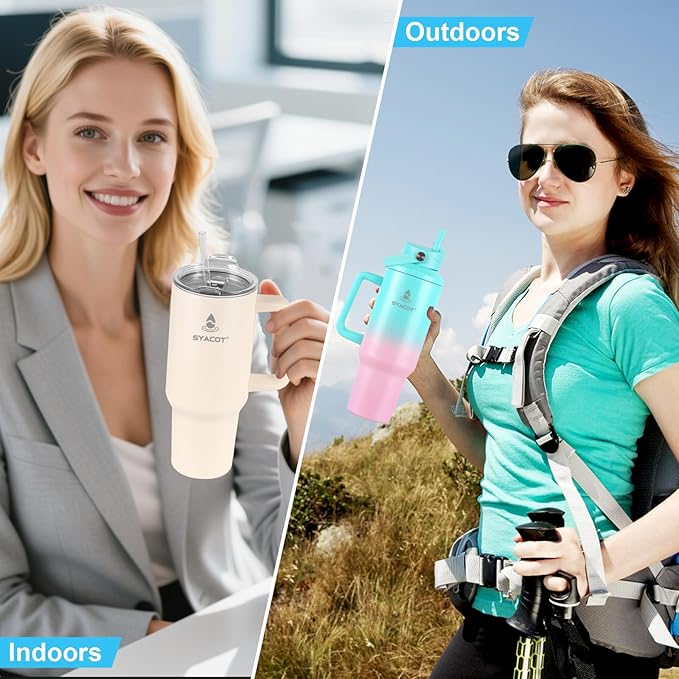 40 oz Tumbler with Handle and Straw or Convert to 40 oz Insulated Water Bottle Fits in Cup Holder. Stainless Steel Metal Water Flask with 2 Lids for Travel,Camping,Gym Sports Coffee Mug Thermal Cup