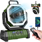 Odoland 30000mAh Camping Fan with LED Lantern, Rechargeable Battery Operated Oscillating with Remote Hook, Portable Tent Fan with Timer, 4 Speeds for Outdoor RV Jobsite Power Outage, Green