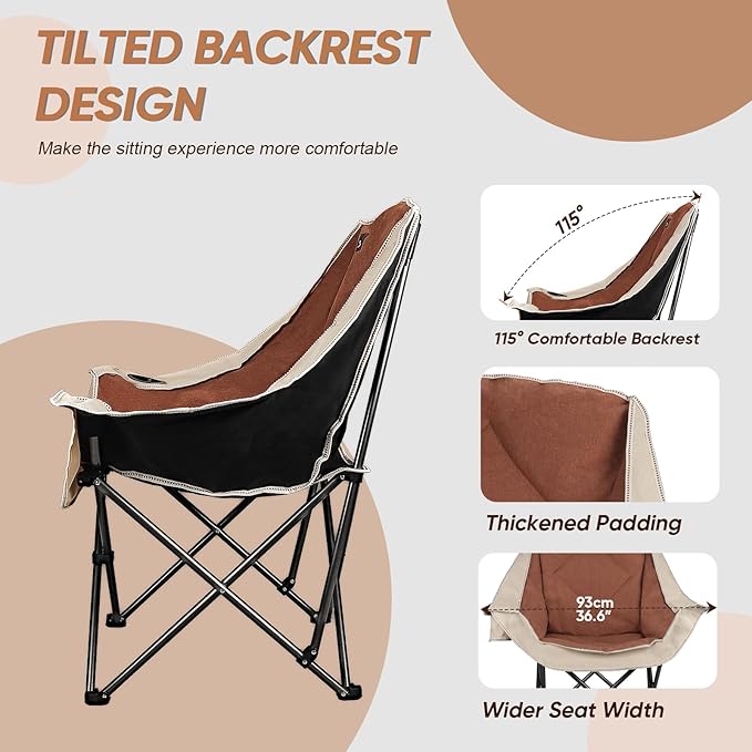 Northroad 2 Pack Oversized Camping Chair,Outdoor Padded Folding Lawn Chair w/Cup Holder,Carry Bag for Beach, Hiking, and Picnics,Heavy-Duty 300-lbs Capacity, Moca&Cream